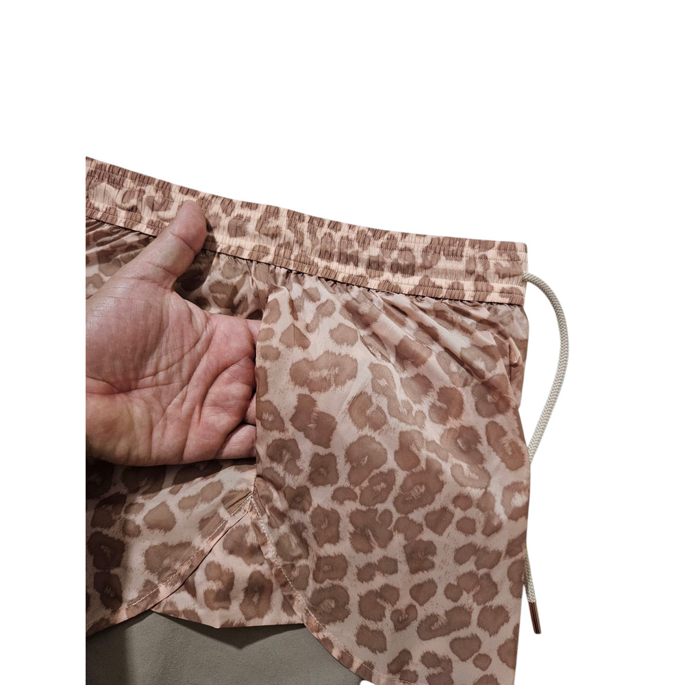 New Good American Active Desert Leopart Two Layer Running Shorts Brown Size 1/S - Picture 4 of 11